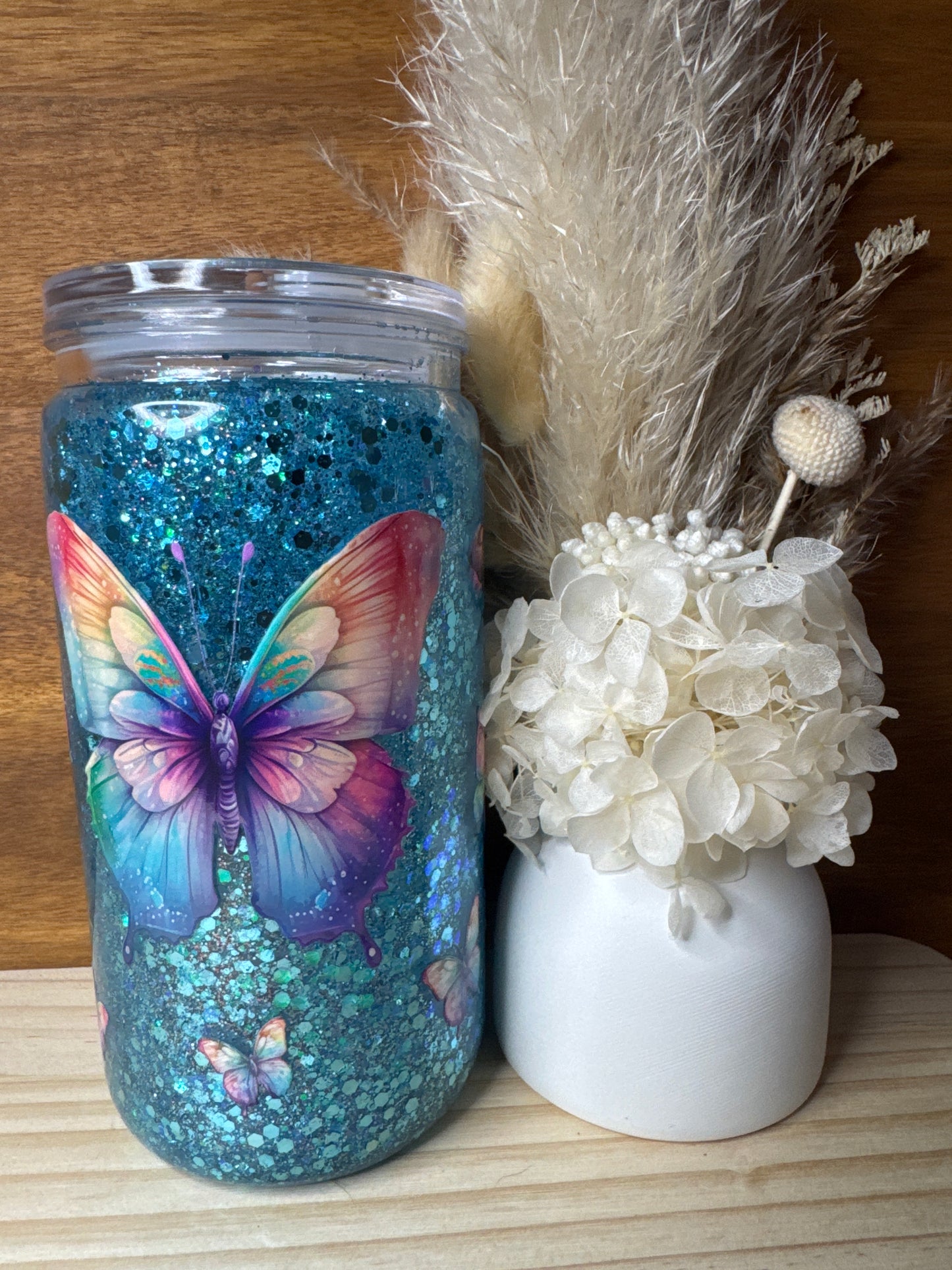 Butterfly Snow Globe Plastic Tumbler