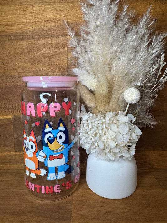 16oz Valentine’s Day bluey Glass Tumbler
