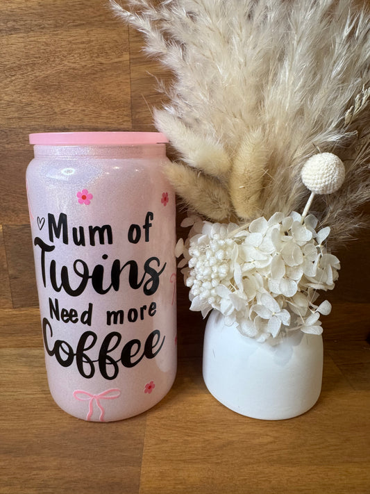 Mum of Twins Need more Coffee - Glass Tumbler